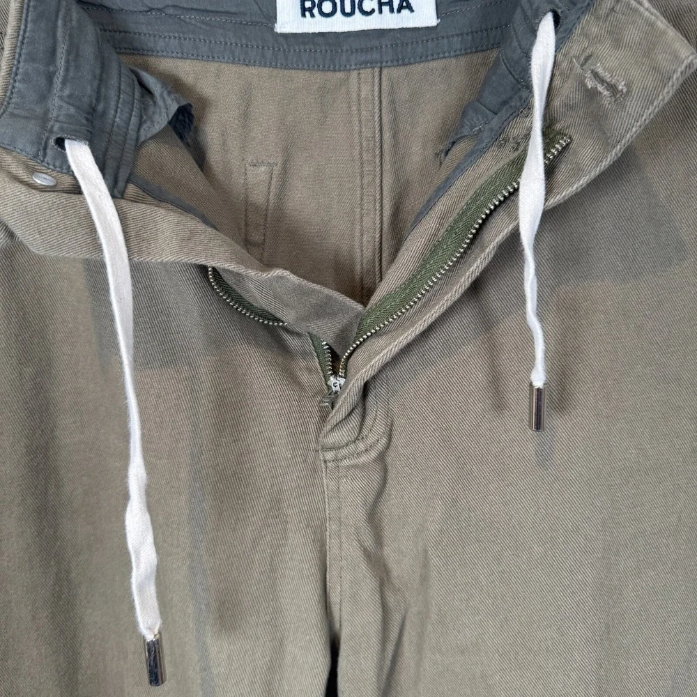 Roucha Paya‎ Denim Barrel Jeans Wide Leg Denim Canvas Baggy Size C Olive Green